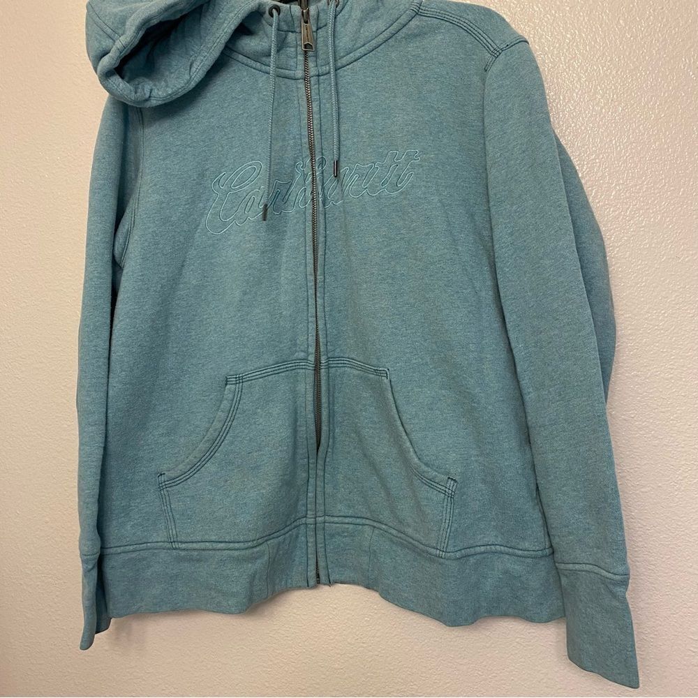 Carhartt youth fleece lined zip hoodie jacket embroidered logo front XL 14/16